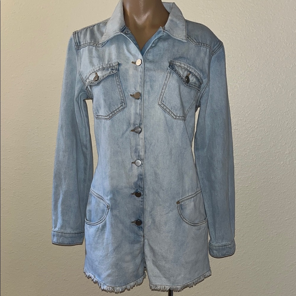 Denim Romper with Frayed Hem
